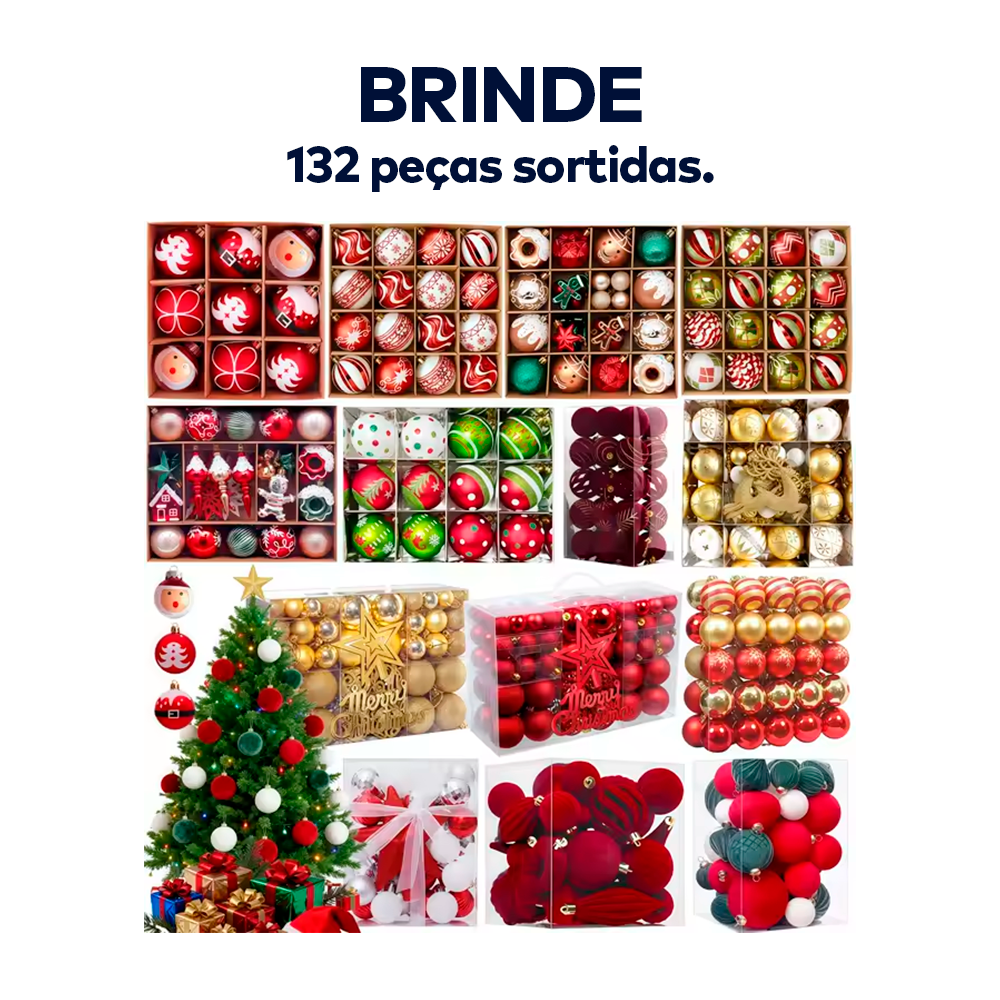 Árvore de Natal Retrátil Mágica com Rodinhas e Micro LEDs Embutidos + Controle Remoto | BRINDE 132 Enfeites Natalinos